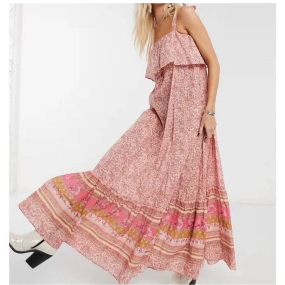 Free People Tangier Babydoll Maxi Dress in Rose Combo size Small